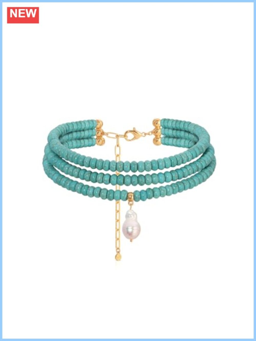 18k Gold Plated Layered Choker Necklace Freshwater Pearl Turquoise Beaded